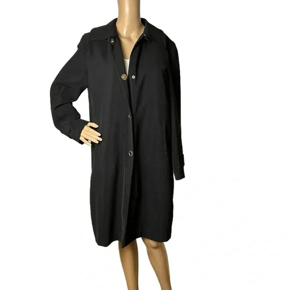 Novelti  coat,women large  PTP 21” black,front snap,shirt collar,career,classy - Picture 3 of 15